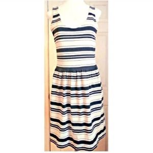 J Crew Black Off White Striped Dress Medium Classy